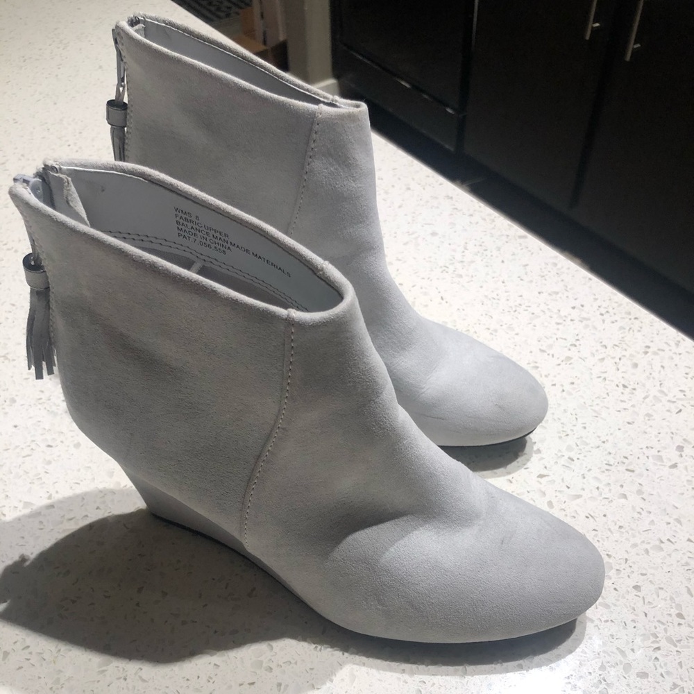 Light Smoke Grey Suede wedge ankle boots